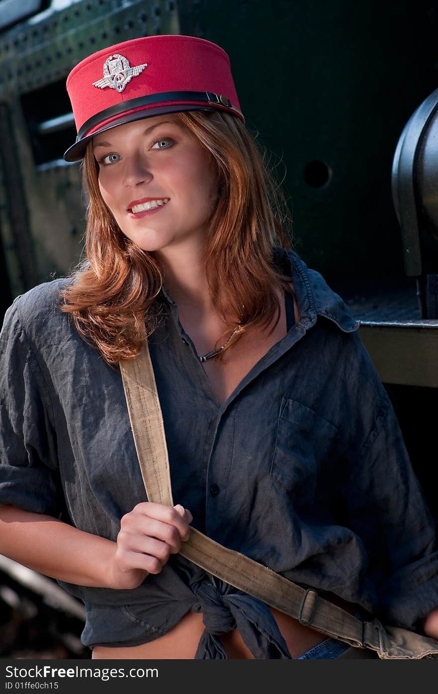 Young woman wearing red cap