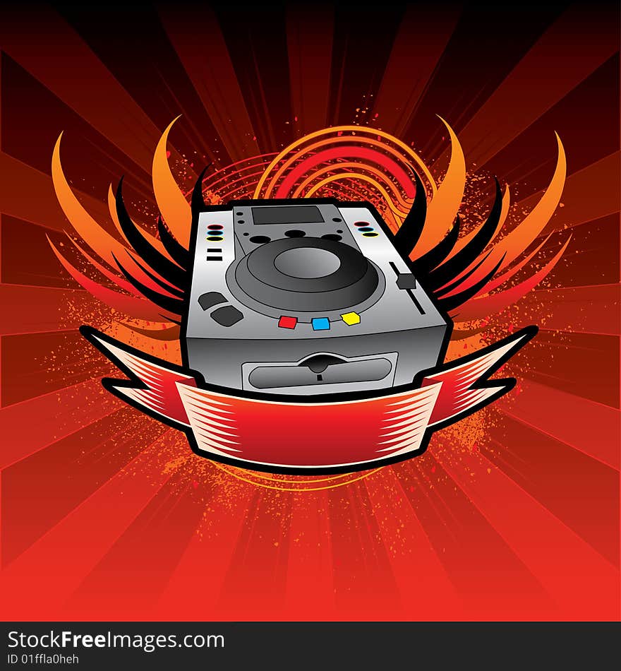 CD player with red background and wings.