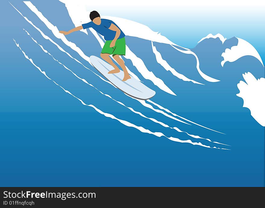 Vector illustration of a surfer on a wave. Vector illustration of a surfer on a wave