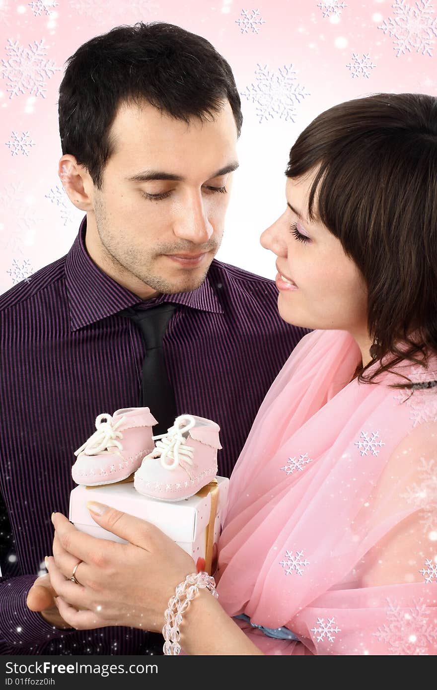 Young beautiful married couple the birth of the first child wait. Young beautiful married couple the birth of the first child wait