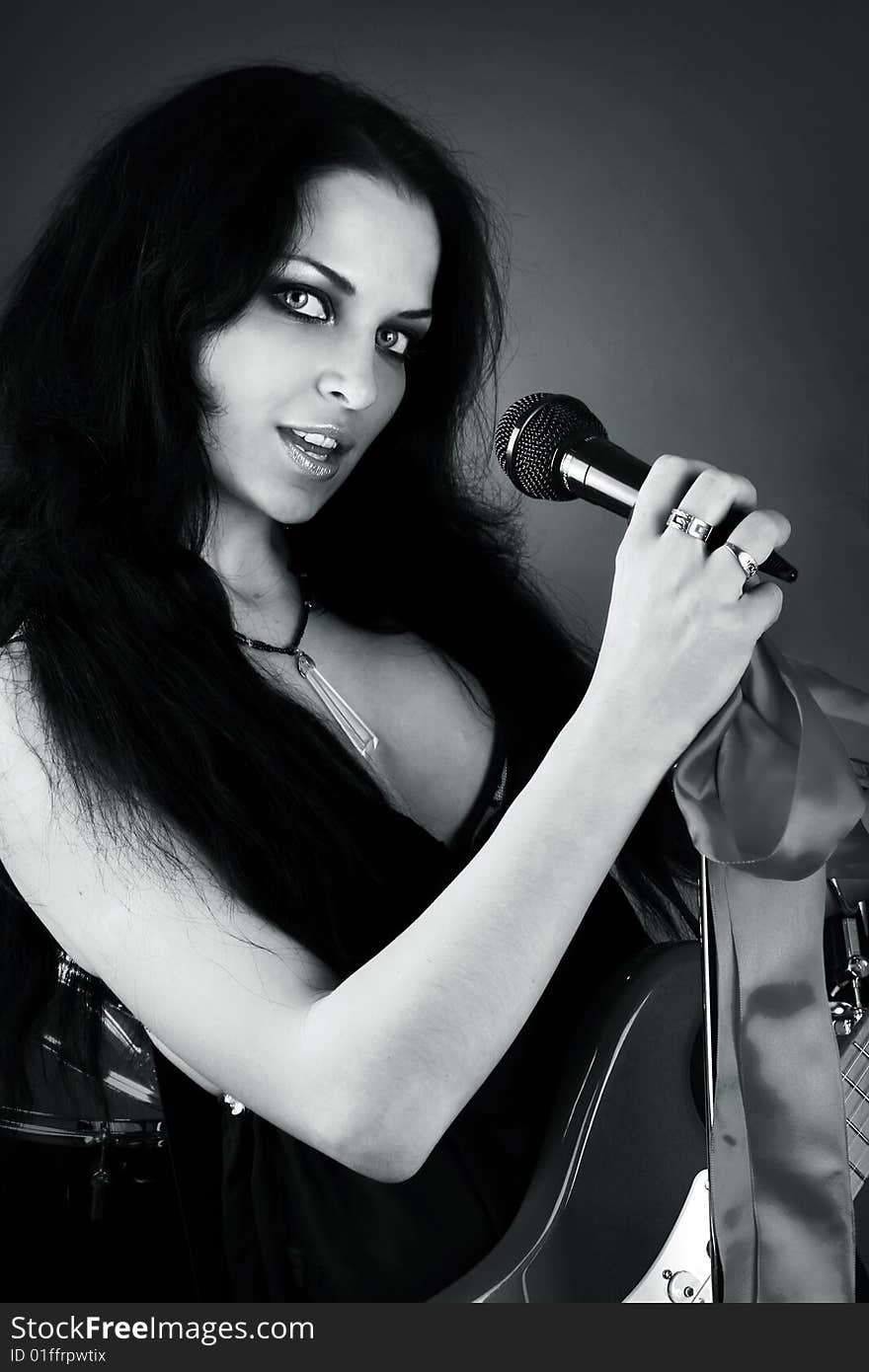 Series of photos of the magnificent brunette in style sexy rock-n-roll