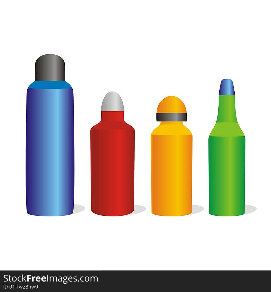 Vector illustration of four isolated aluminum bottles