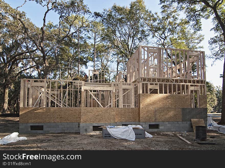 Unfinished frame home being built