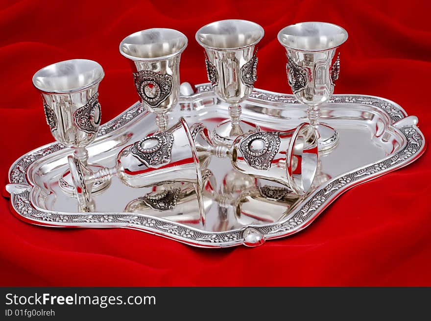 Set of silver wine-glasses.