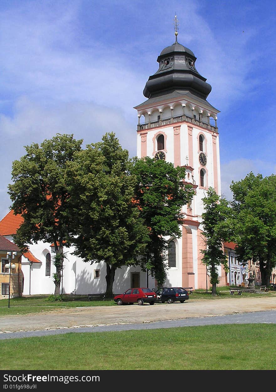 A church in a town of Bechyne, southern part of the Czech Republic.