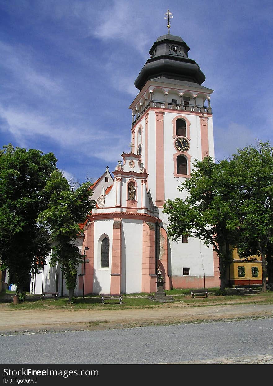 A church in a town of Bechyne, southern part of the Czech Republic.