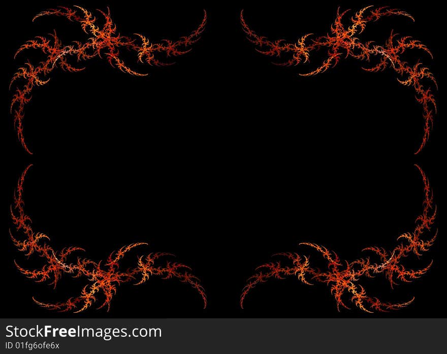 Fiery red and orange fractal frame or border with black copy space. Fiery red and orange fractal frame or border with black copy space.