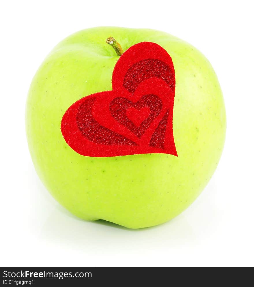 Green Apple And Red Heart Made Of Cloth