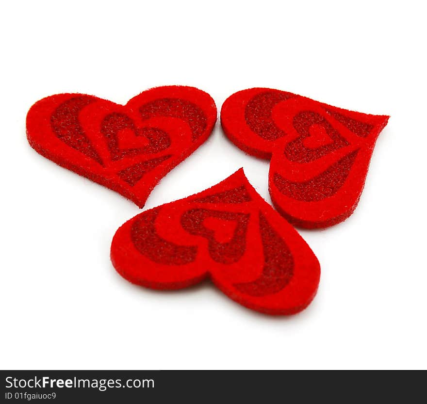 Three hearts made of cloth