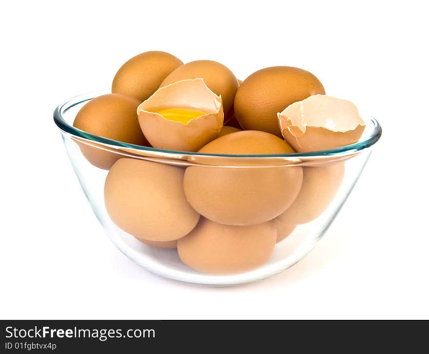 Bowl of eggs isolated on white background. Bowl of eggs isolated on white background