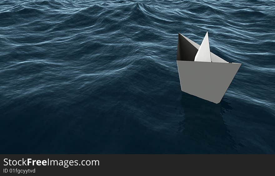 Paper ship on the sea