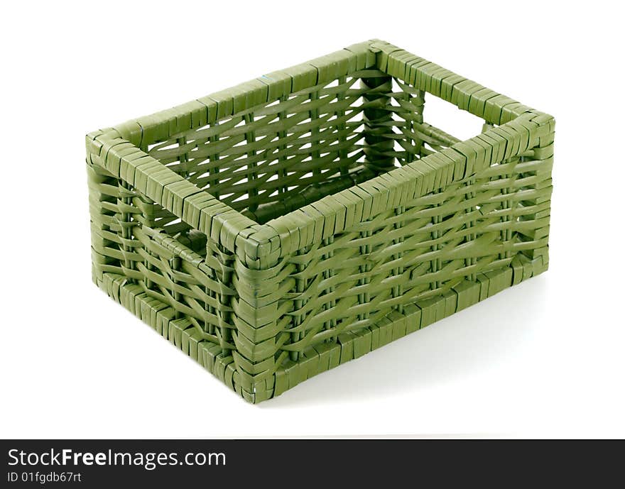 Empty green basket on white background