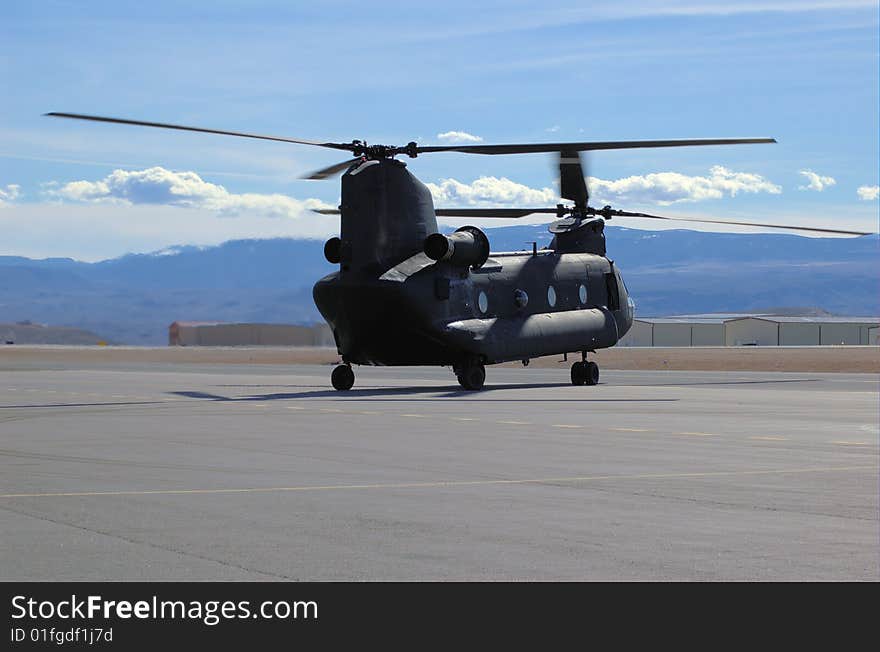 CH-47 Chinook helicopter taxiing to take off. CH-47 Chinook helicopter taxiing to take off