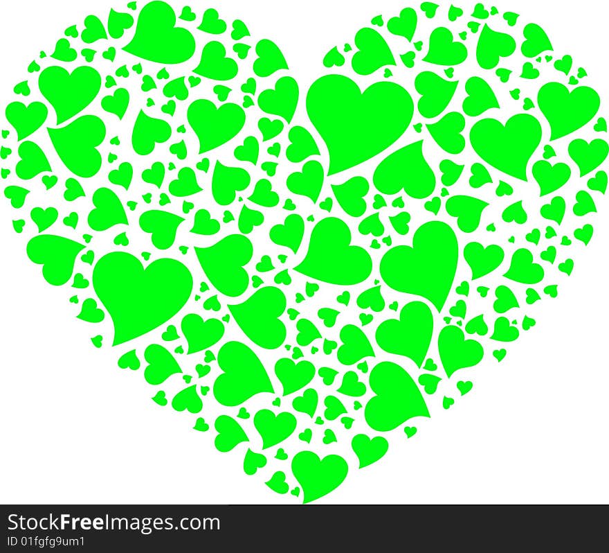 Heart with small green hearts. Vector illustration