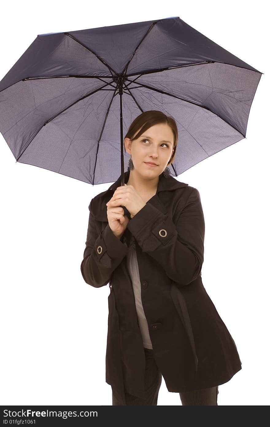 Woman with umbrella on a white background