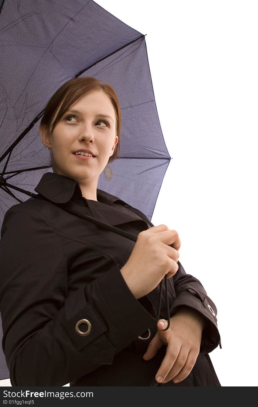 Woman with umbrella on a white background