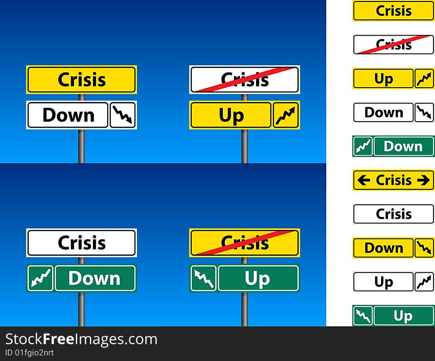 Economical Crisis direction and blue sky backgroun