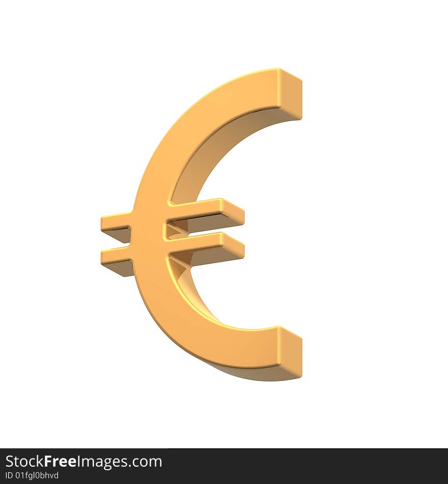 Gold Euro sign isolated on white