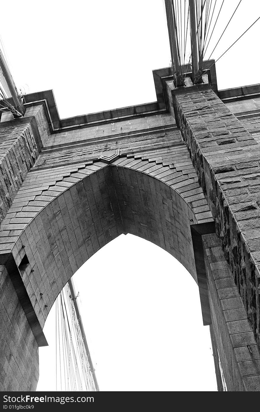 Brooklyn bridge close up in black and white