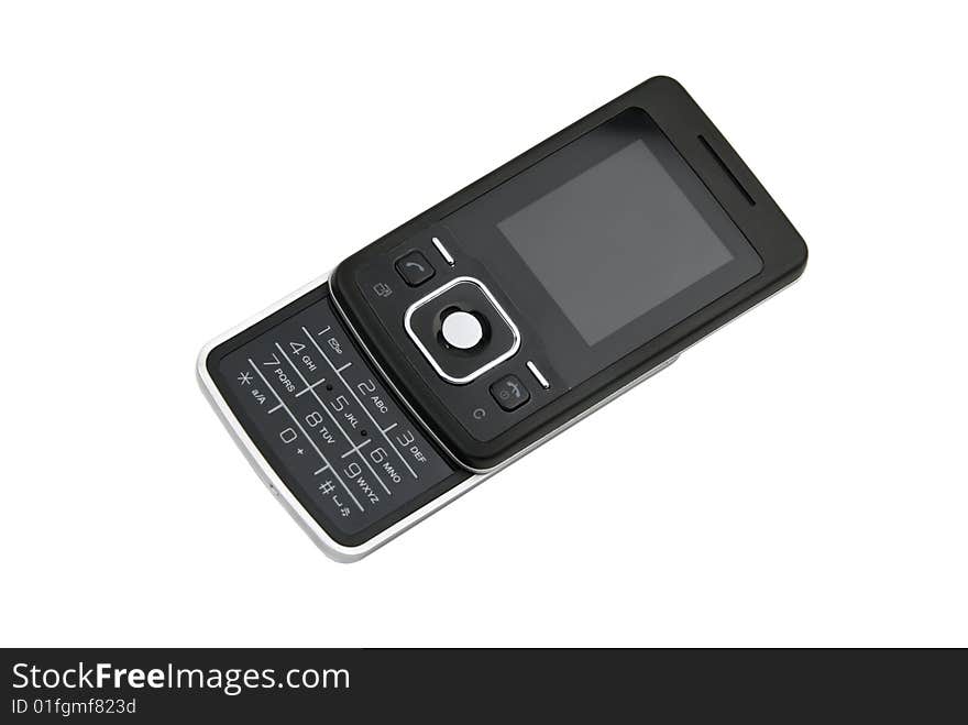 Elegant black cell phone isolated on white background. Elegant black cell phone isolated on white background