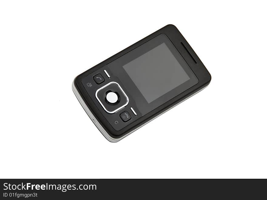 Black small cell phone isolated on white background