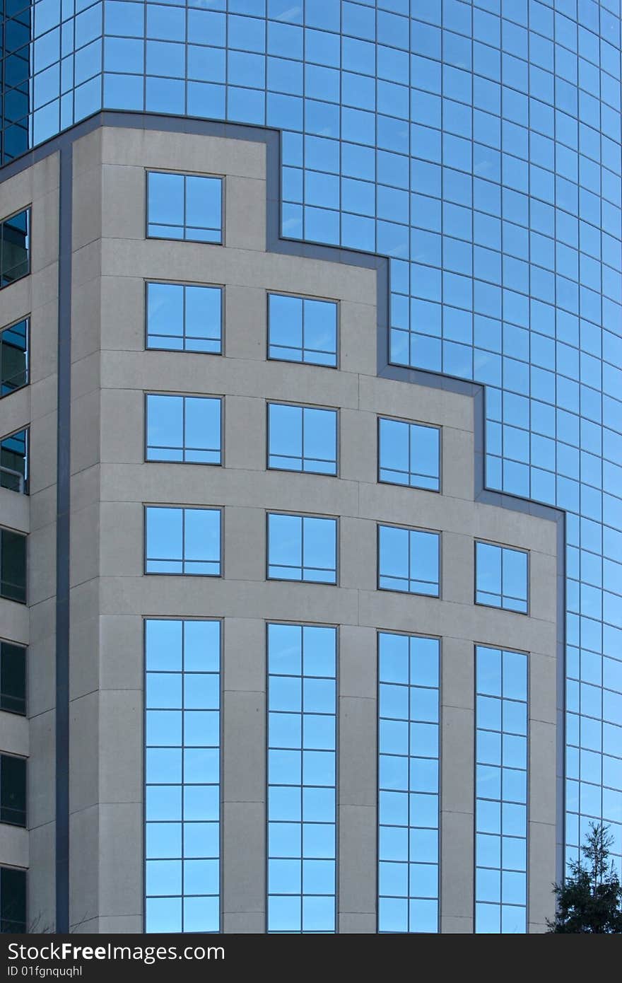 An office building with a empty parking lot