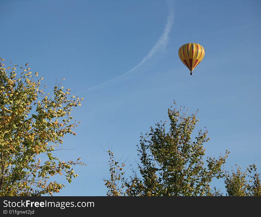 Hot Air Balloon over trees. Hot Air Balloon over trees