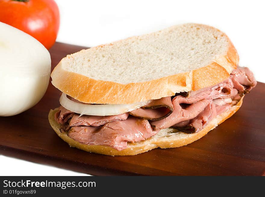 Roast Beef Sandwich on Cutting Board