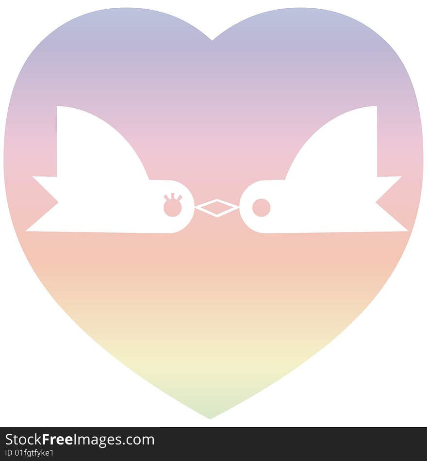 A couple of loving birds stay together in the love heart shape. A couple of loving birds stay together in the love heart shape.