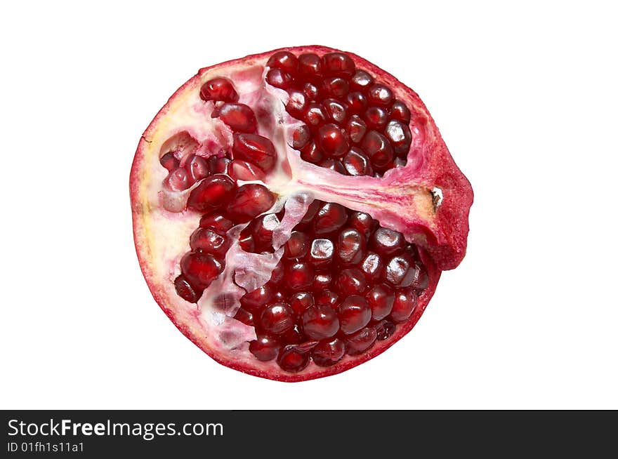 Half of pomegranate on a white background.