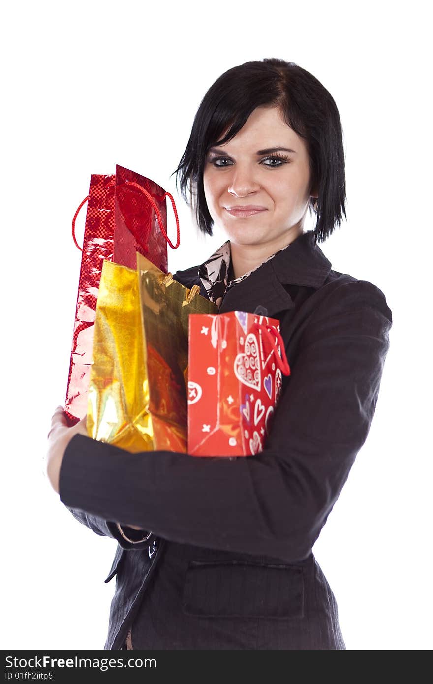 Beauty girl with gift bag