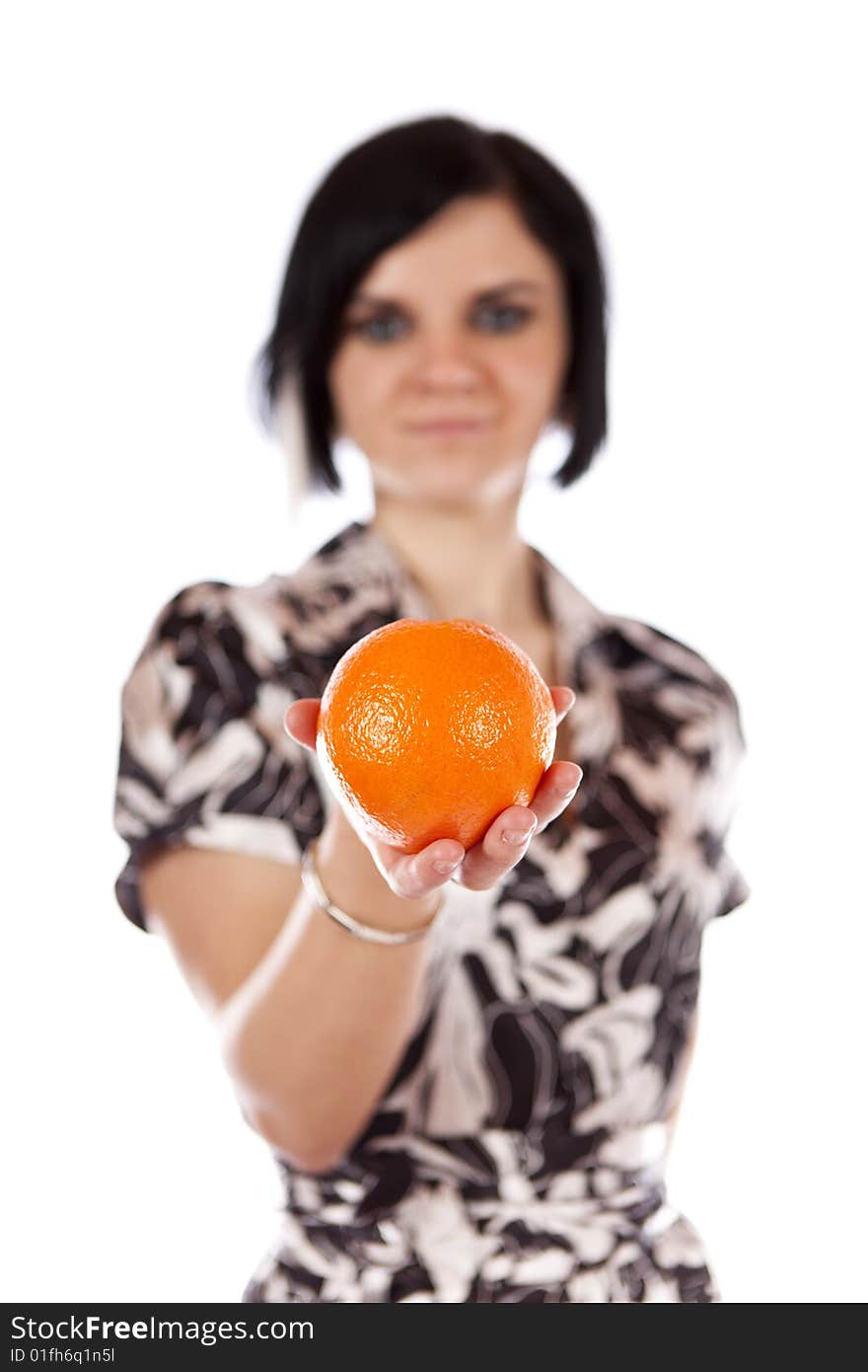 Studio photo of beauty girl with orange