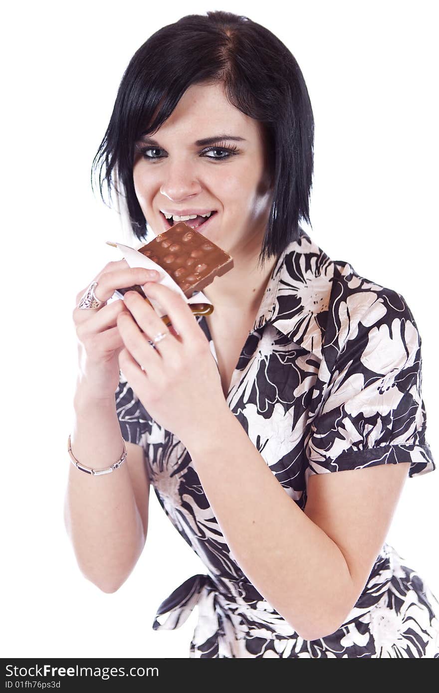 Studio photo of beauty girl with chocolate