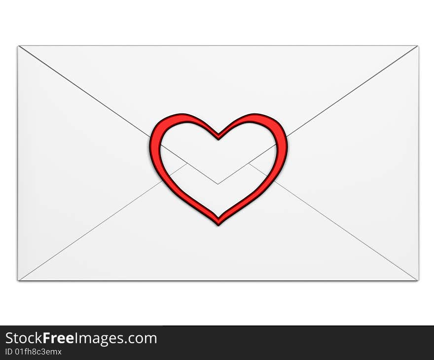 Envelope with red heart symbol isolated on white. Envelope with red heart symbol isolated on white