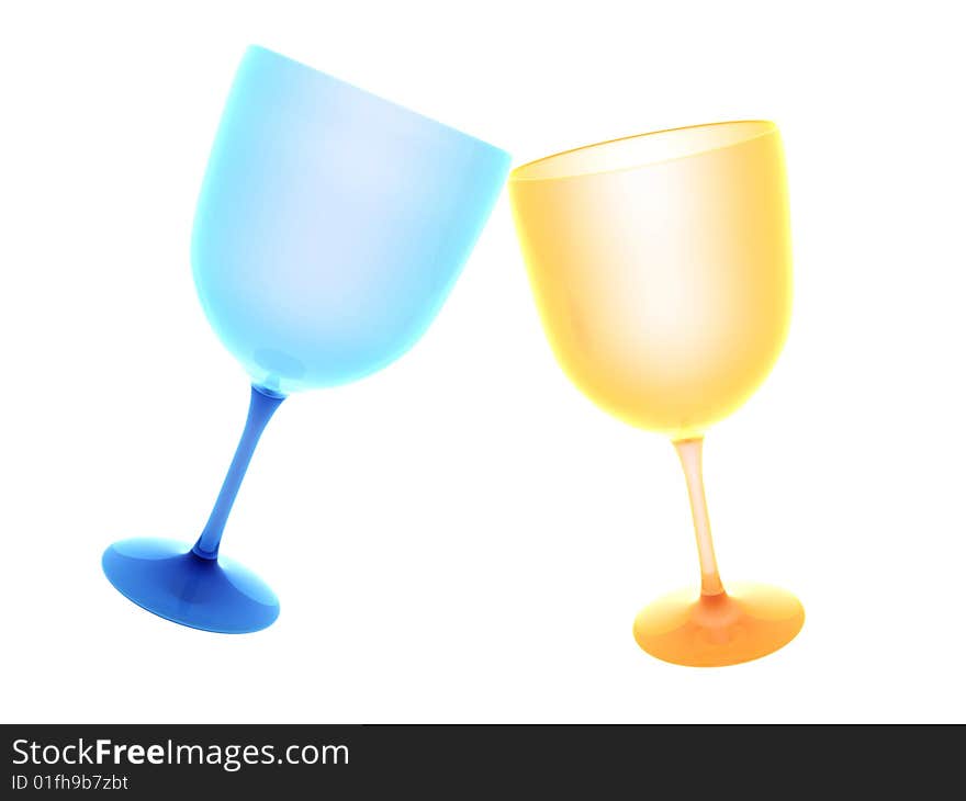 Two colored wine glasses isolated on white