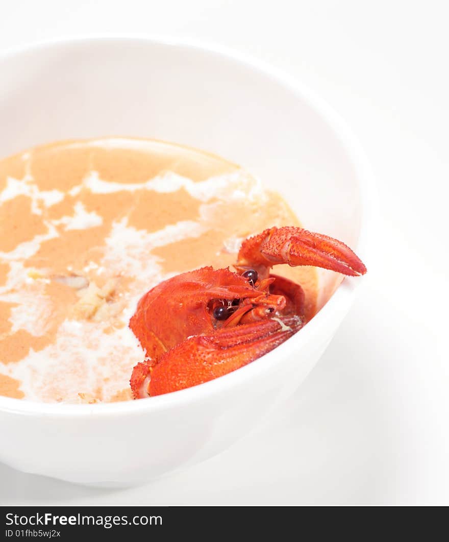 Crayfish Soup Bowl. High Angle View. Crayfish Soup Bowl. High Angle View