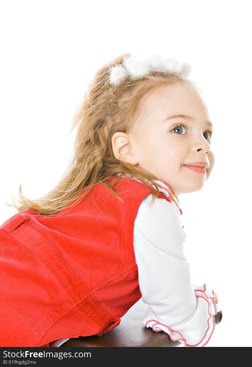 Pretty little girl. Isolated on white background