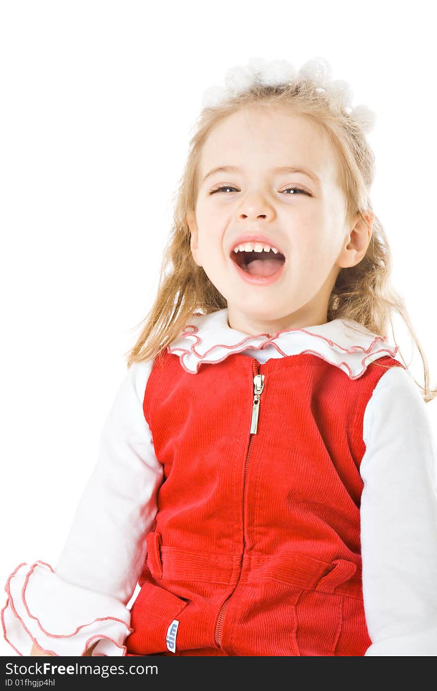 Pretty little girl. Isolated on white background