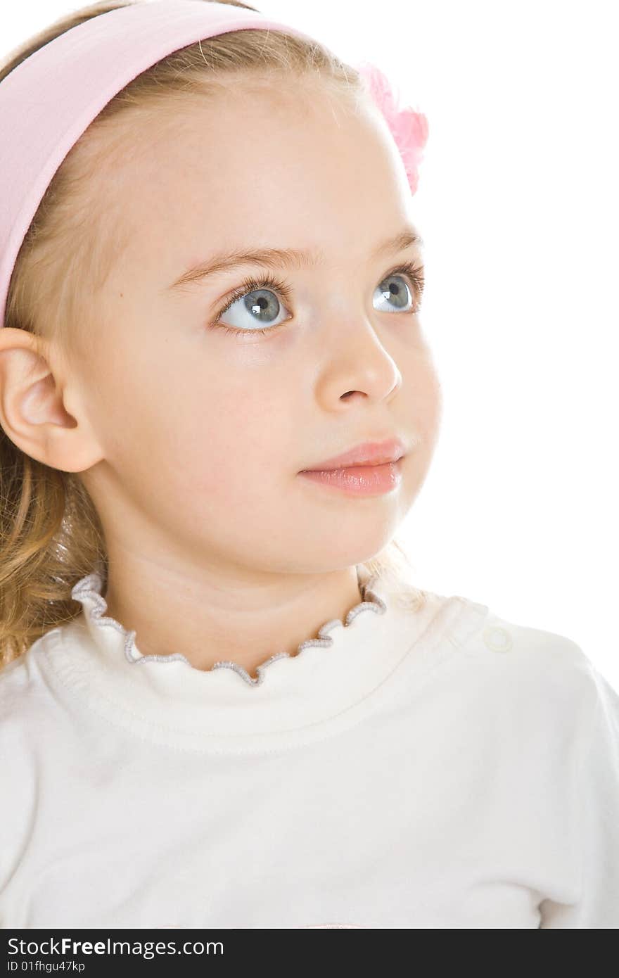 Pretty little girl. Isolated on white background