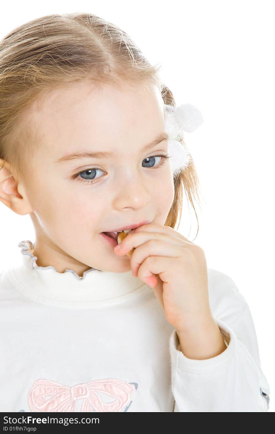 Pretty little girl. Isolated on white background