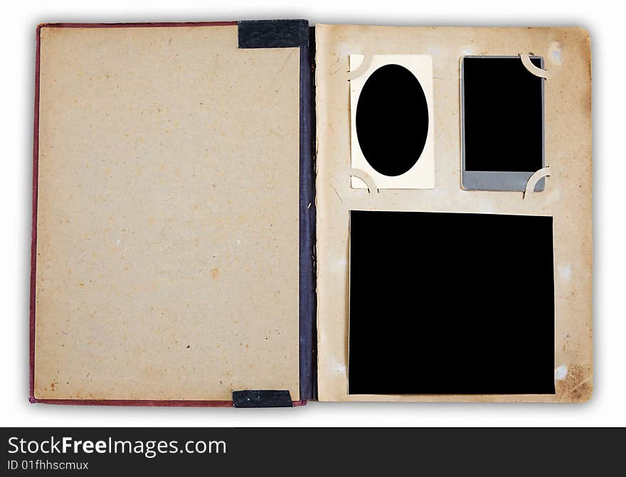 Vintage photoalbum with empty photos isolated on white background with clipping path