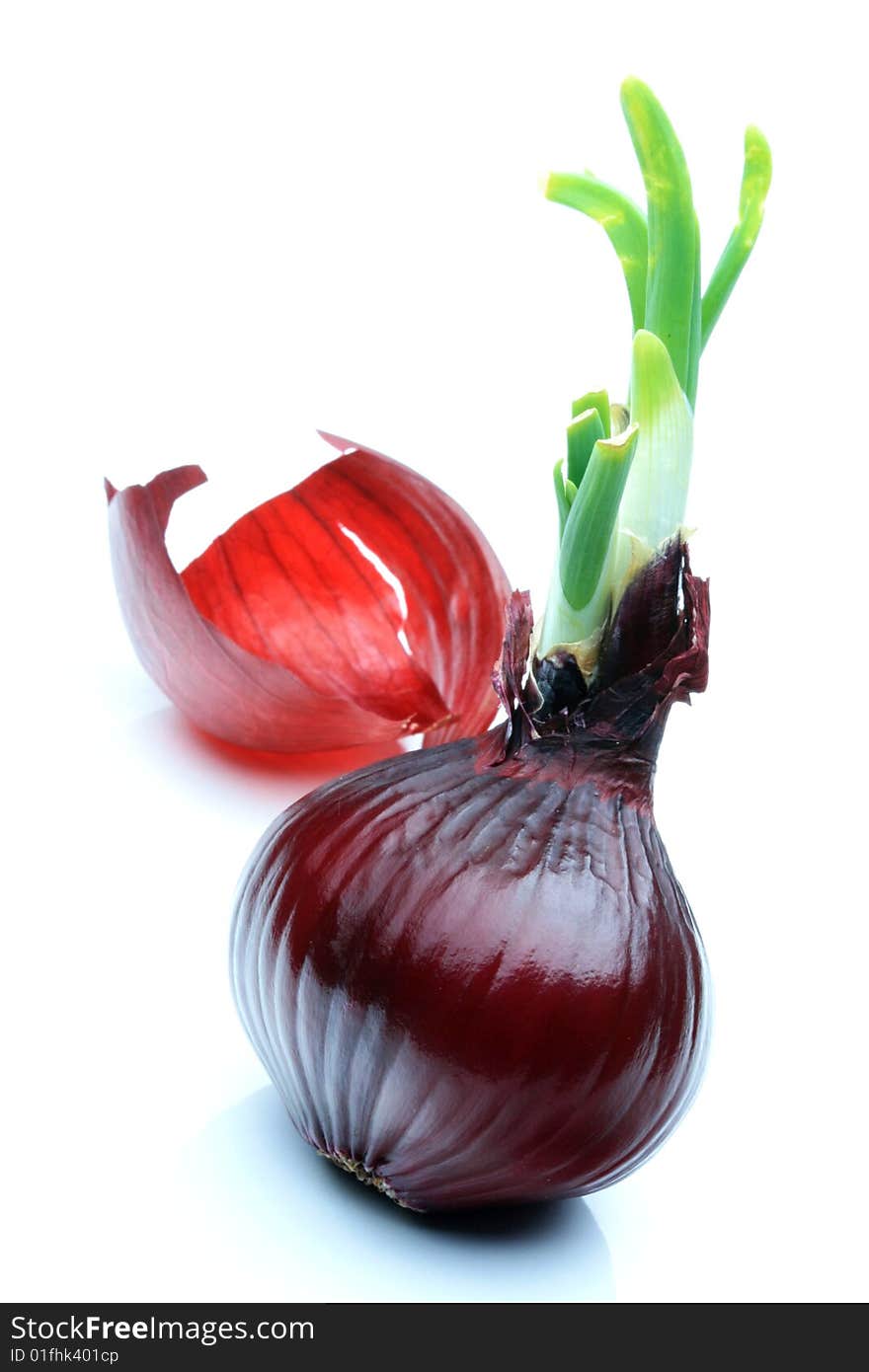 Red onion on white background