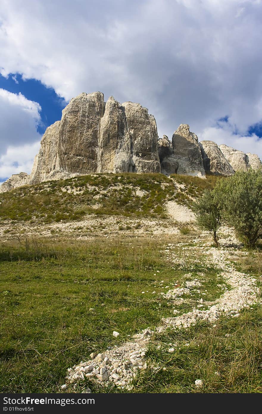 Beautiful landscape with chalk rock