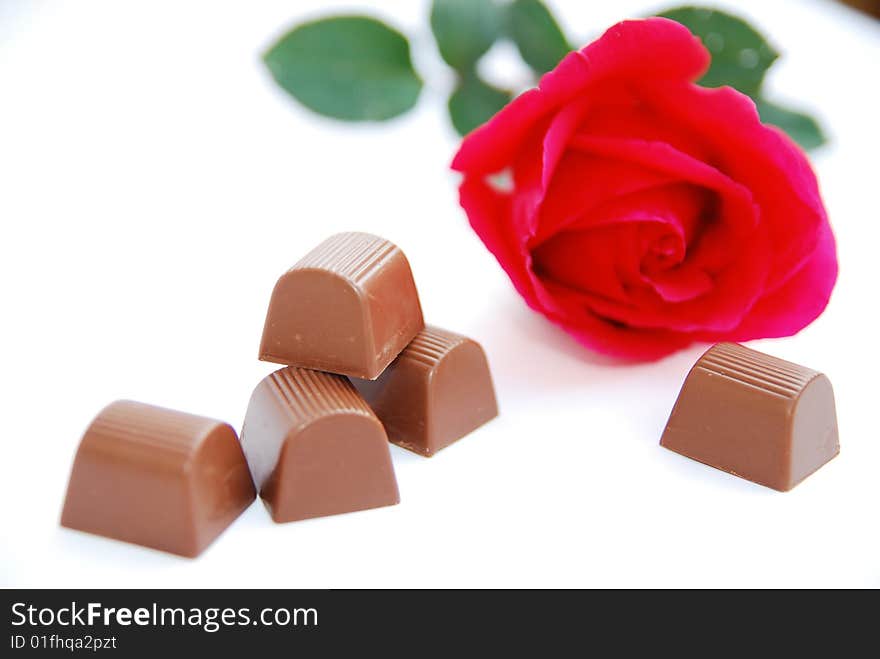 Red roses and chocolate for romance and valentine. Red roses and chocolate for romance and valentine