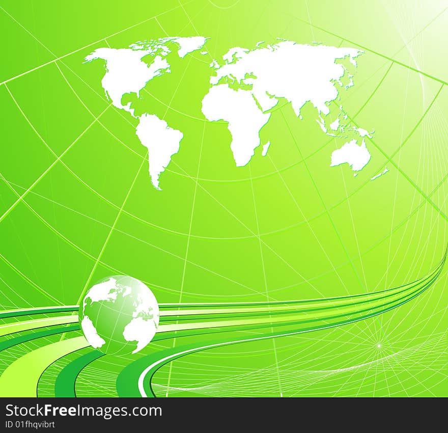 Abstract light green background with globe and map of the world. Abstract light green background with globe and map of the world