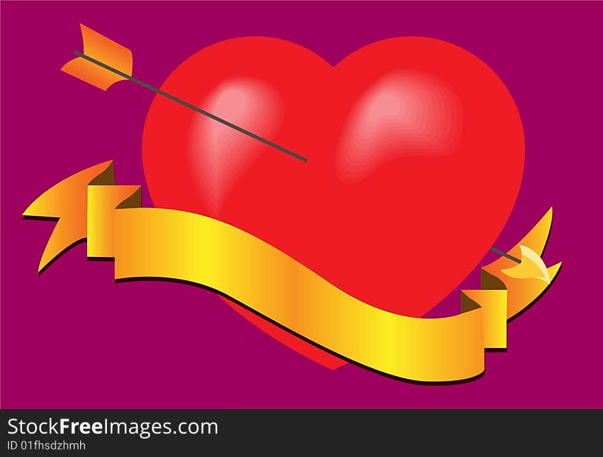 The pierced heart with a tape. Vector. Without mesh.