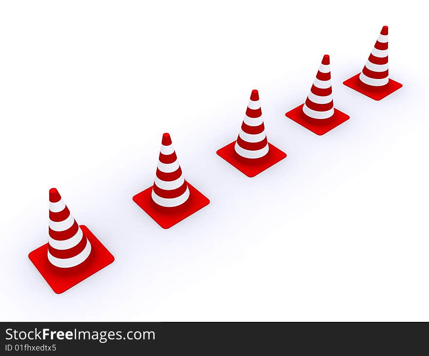 Road red-white cones on a white background. Road red-white cones on a white background