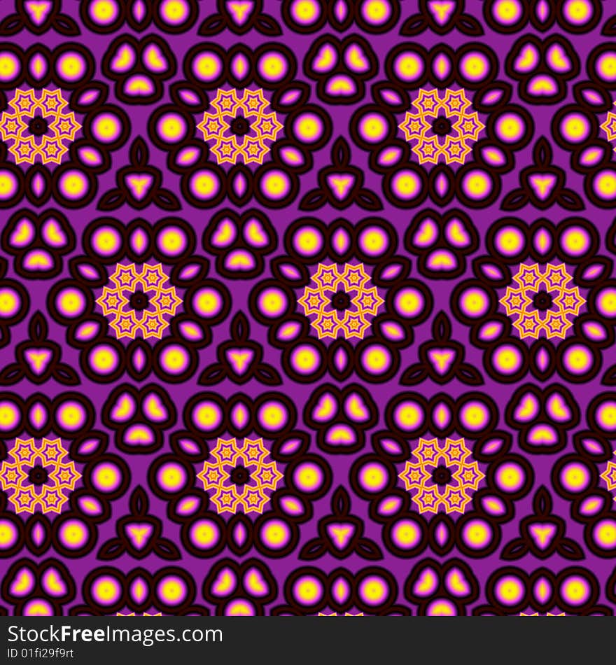 A mauve and yellow tile pattern based on triangles and hexagons with repeats of three. A mauve and yellow tile pattern based on triangles and hexagons with repeats of three.