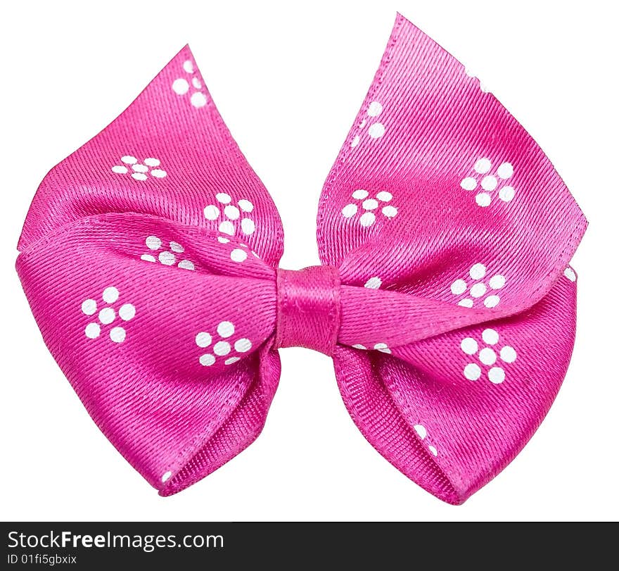 Pink festal bow on white background