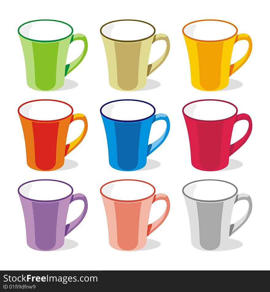 Isolated colored mugs